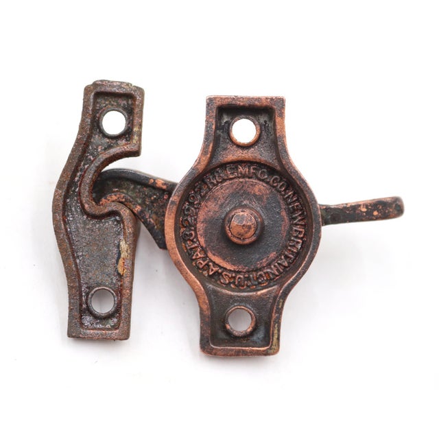 Early 20th Century Victorian Copper Washed Cast Iron Window Sash Lock For Sale - Image 5 of 6