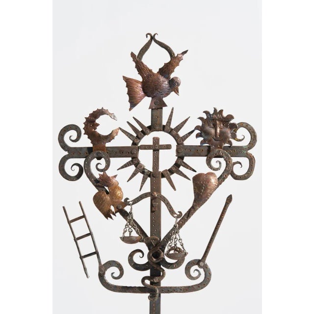 Vintage Guadalupe Hermosillo Escobar of Chiapas Hand Forged Wrought Iron Rooftop Cross For Sale - Image 10 of 10
