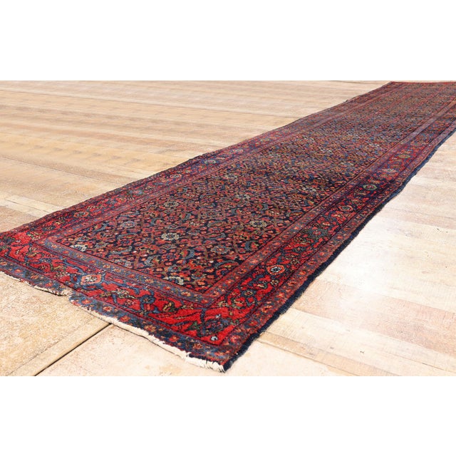 Navy Blue Antique Persian Senneh Rug, 03'05 X 17'01 For Sale - Image 8 of 10