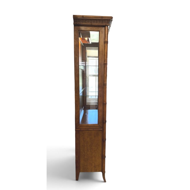 Stanley Faux Bamboo & Rattan Lighted China Display Cabinet For Sale - Image 13 of 18