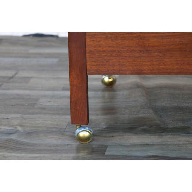 Mid-Century Modern Mid-Century Modern Walnut Coffee Table With Leather Magazine Holder & Brass Casters, C. 1960s For Sale - Image 3 of 18