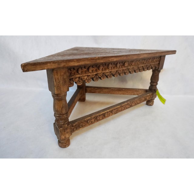 2000 - 2009 Low Beautifully Carved Wood Corner Table For Sale - Image 5 of 16