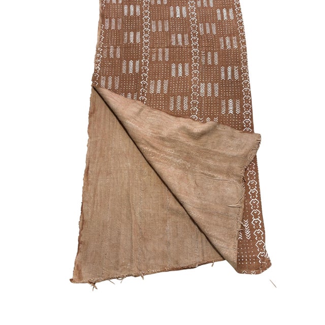 African Large Vintage Malian Brown & White Cotton Mud Cloth Textile 87" For Sale - Image 3 of 10
