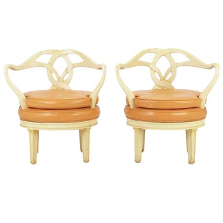 Italian Empire Carved Wood and Leather Swivel Chairs - a Pair For Sale