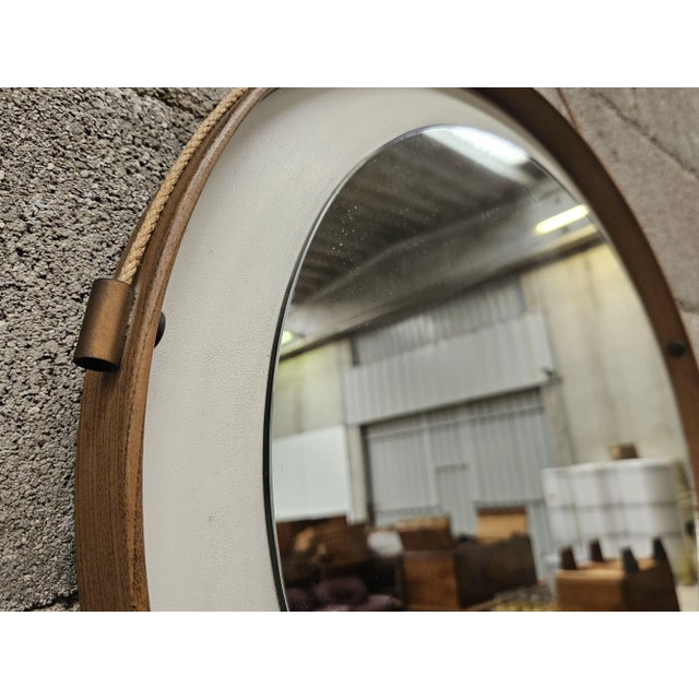 Vintage Round Wall Mirror in PVC and Eco-Leather, 1970 For Sale - Image 6 of 11