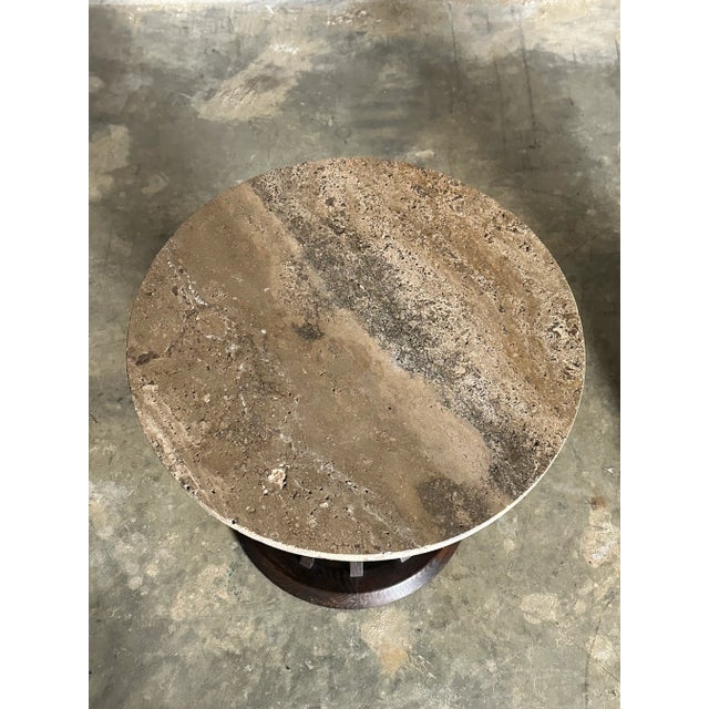 Wood 1950s Edward Wormley for Dunbar Sheaf of Wheat Tables, Travertine and Ash, a Pair For Sale - Image 7 of 12