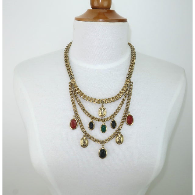 Vintage Scarab Bib Chain Link Egyptian Style Necklace, c.1980 For Sale - Image 11 of 11