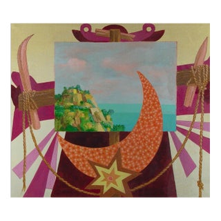 Leo Guida, Italian Landscape with Signals, Original Oil on Canvas, 1984 For Sale