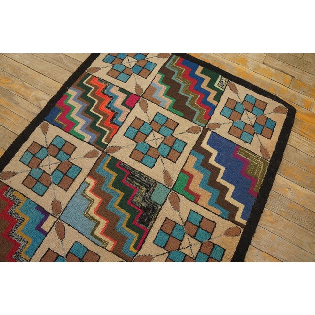 Superb Multi Color With Prticular Geometric Design Antique American Hooked Rug. For Sale - Image 10 of 12