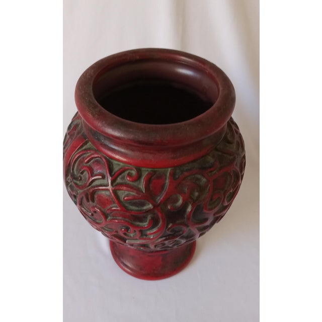 Asian Carved Cinnabar Lacquerware Style Vase For Sale - Image 6 of 12