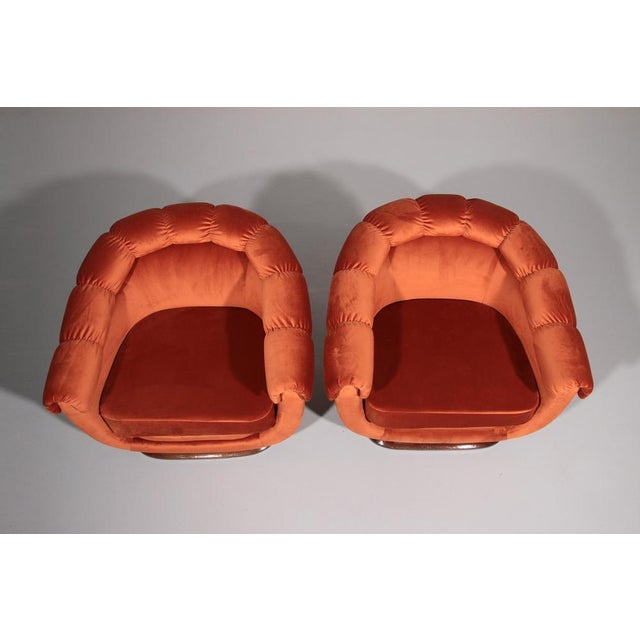 Italian Lounge Chairs in Orange Copper Velvet, 1950s, Set of 2 For Sale - Image 3 of 11