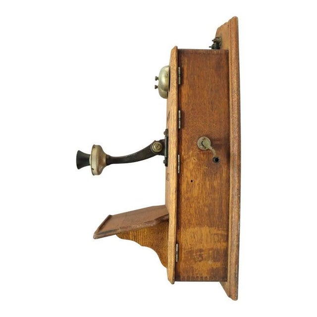 1910s Antique Oak Wall Mount Crank Telephone Unsigned C1910 For Sale - Image 5 of 5