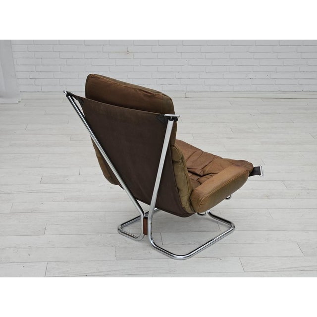 Norwegian Armchair in Leather, Chrome Steel, Teak Wood & Canvas by Harald Relling for Westnofa, 1970s For Sale - Image 4 of 18