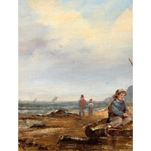 English Victorian Seascape of Boys Shrimping, Attributed to Matthew Thompson For Sale - Image 10 of 16