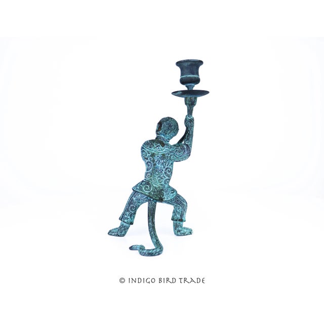 Mid 20th Century Vintage Solid Brass Butler Monkey Candle Holder Sculpture For Sale - Image 5 of 6