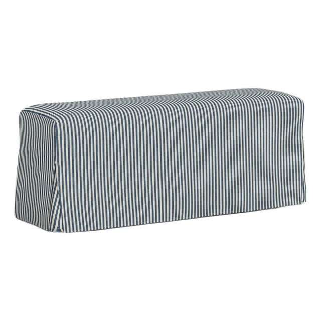 Slipcover for Stoffer Home x Cloth & Company for Lindy Slipcover Dining Bench in Jane Stripe Denim For Sale