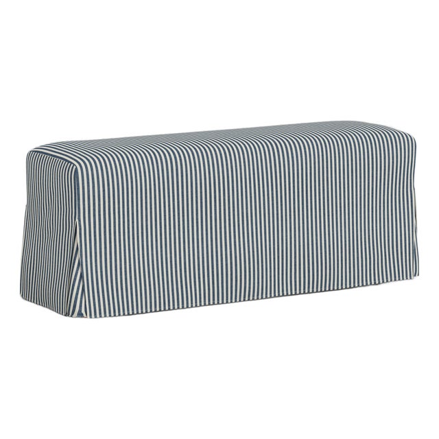 Stoffer Home x Cloth & Company Slipcover for Lindy Dining Bench in Jane Stripe Denim For Sale