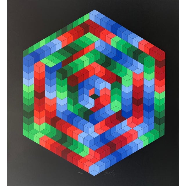 Blue Victor Vasarely, Tsiga, 1973, Silkscreen For Sale - Image 8 of 8