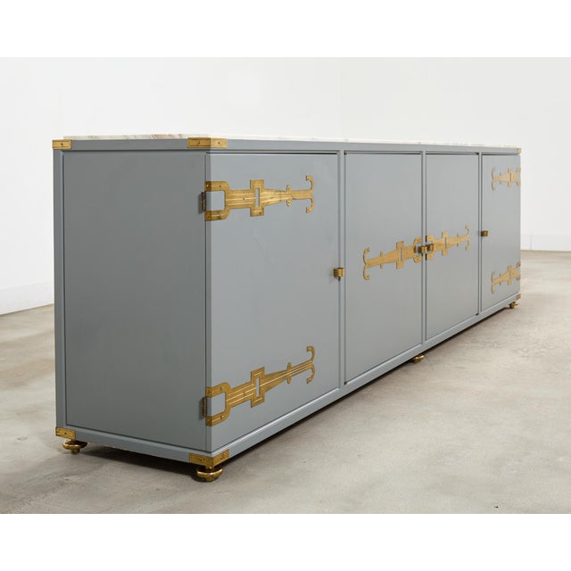 Mid 20th Century Tommi Parzinger Lacquer Marble Top Sideboard Credenza 10 Ft For Sale - Image 5 of 18