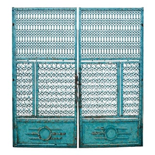 Vintage Large Blue Indian Iron Gates For Sale