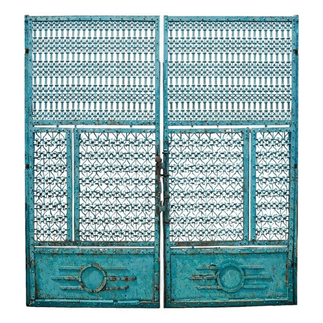 Vintage Large Blue Indian Iron Gates For Sale