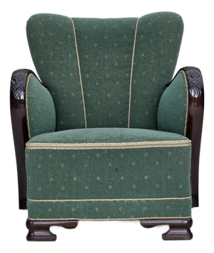 Danish Armchair in Green and Beige Furniture Wool, 1960s