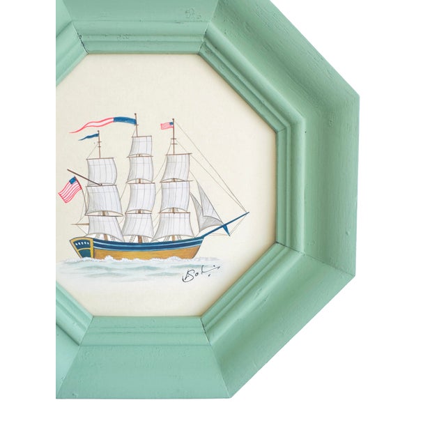 Original Hand-Painted Sailboat IPainting in a Hand-Painted Frame For Sale - Image 4 of 4
