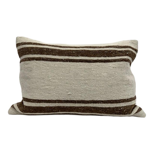 Turkish Hemp Pillow Cushion Natural Brown Beige Pillow Cushion Cover 16" x 24" For Sale