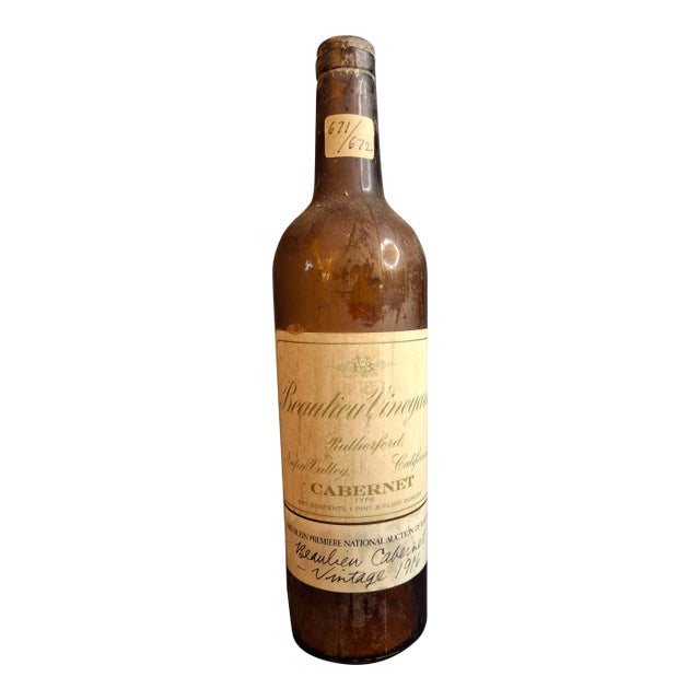 Rare 1916 Beaulieu Vineyard Cabernet Empty Bottle Heublein Auction 1914 Tax Stamp For Sale