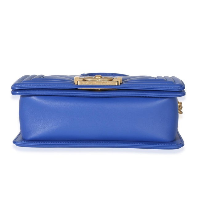 2010s Blue Lambskin Chevron Quilted Small Boy Bag For Sale - Image 5 of 9