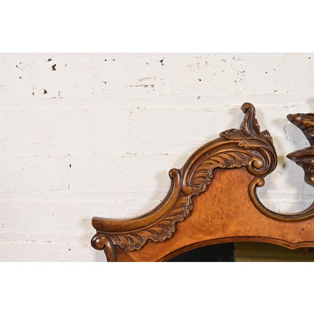 1920s Romweber Antique French Rococo Louis XV Carved Burl Wood Framed Wall Mirror, Circa 1920s For Sale - Image 5 of 12