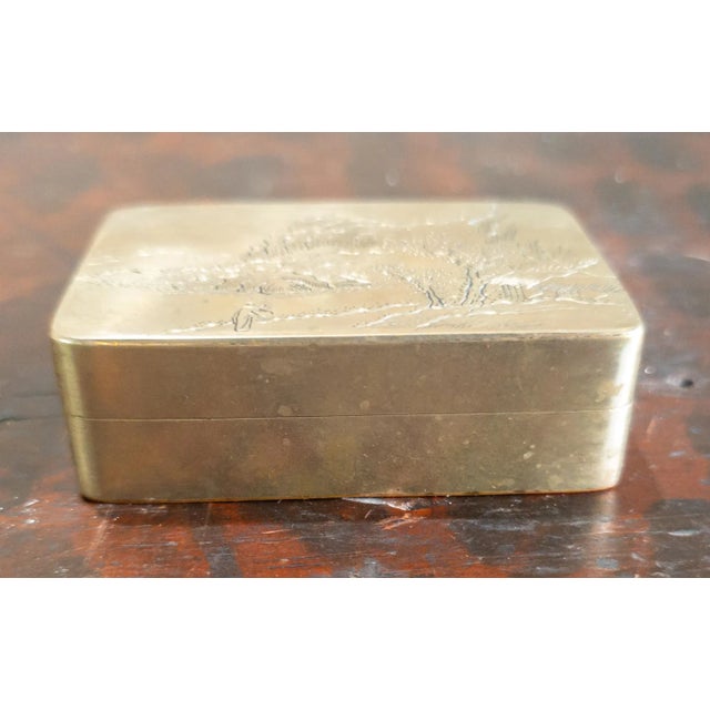 Chinoiserie 19th Century Chinese Paktong Scholar's Inkstone Box With Engraved Landscape For Sale - Image 3 of 15