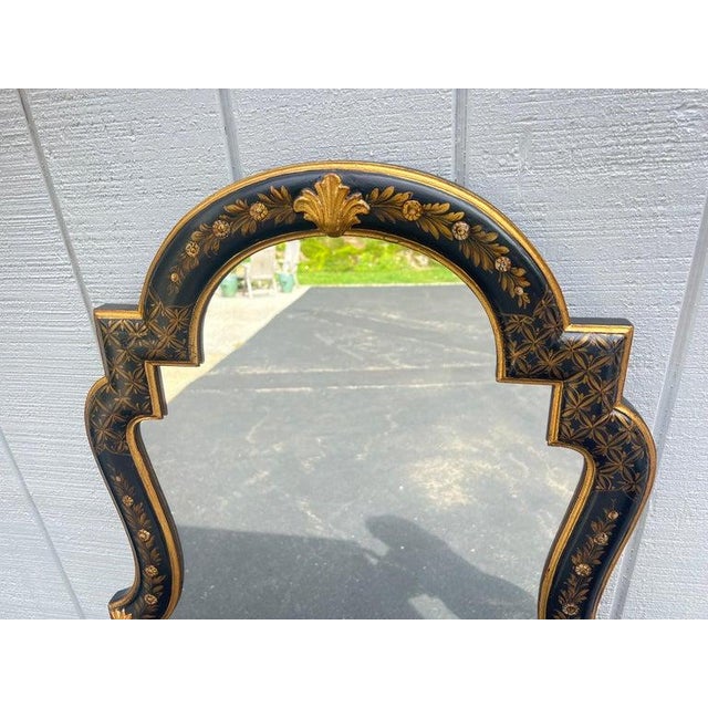Wood Elegant Chinoiserie Black and Gold Mirror For Sale - Image 7 of 18