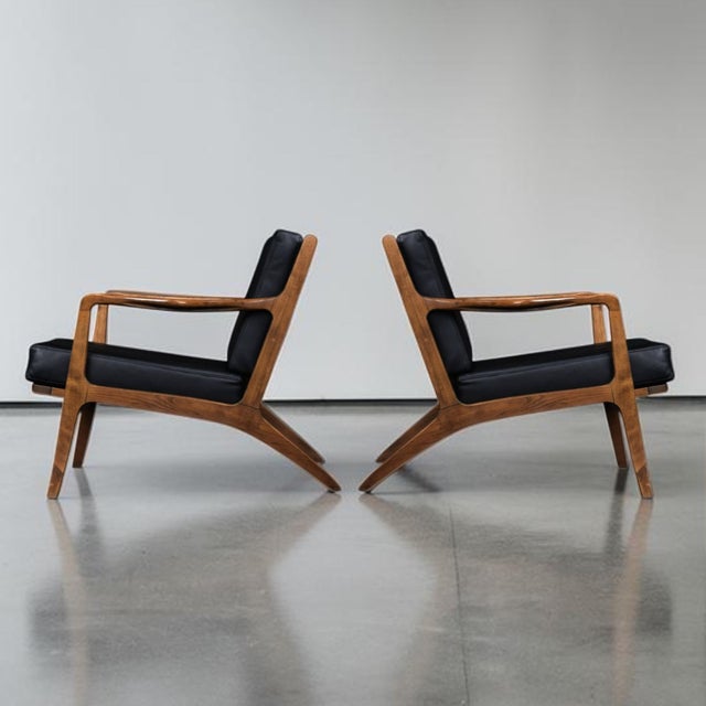 Mid-Century Modern Pair of Otto Gerdau Italian 1950s Lounge Chairs in New Black Leather For Sale - Image 3 of 18
