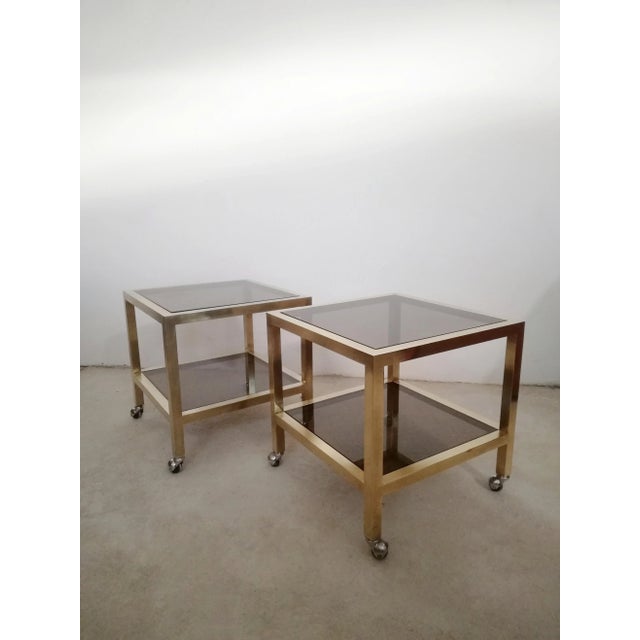 Living Room Tables in Brass and Smoked Glass with Wheels, Italy, 1970s, Set of 2 For Sale - Image 9 of 16