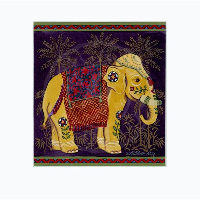 Matted Original Indian Elephant Painting, by Kathleen Ney For Sale - Image 4 of 4