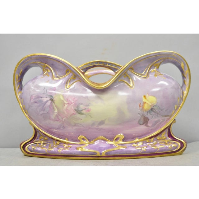 Antique Franz Anton Mehlem Royal Bonn Germany Art Nouveau Purple Jardinière Vase For Sale - Image 9 of 17