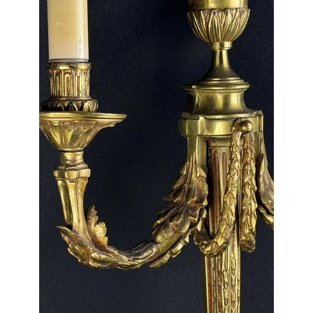 Antique French Louis XVI Gilt Bronze Two-Light Wall Sconce, 1890s For Sale - Image 5 of 11