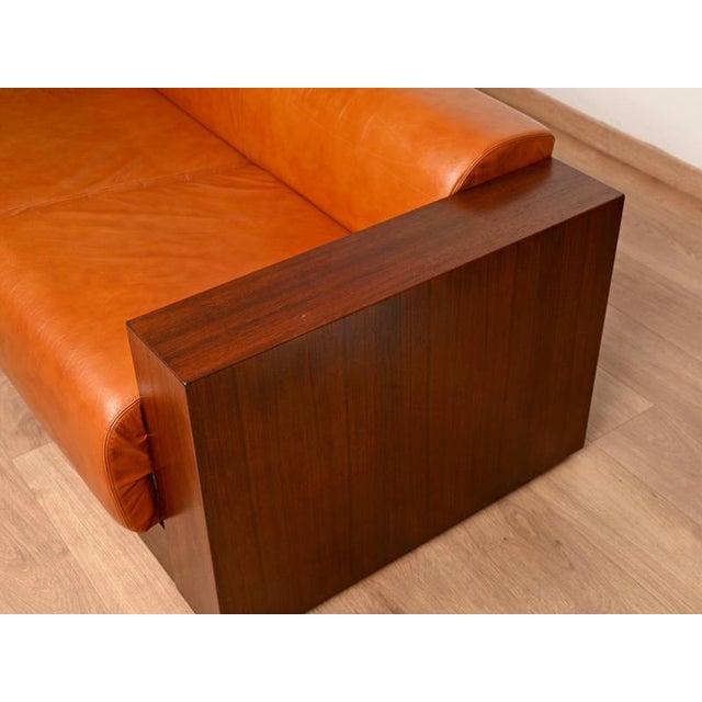 Vintage Italian Wood and Cognac Leather Sofa, Italy, 1970s For Sale - Image 12 of 15