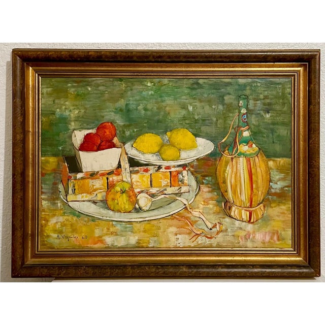 Hand signed and dated lower left. Andre Vignoles (French, 1920-2017), oil on canvas still life painting, dated 1960,...