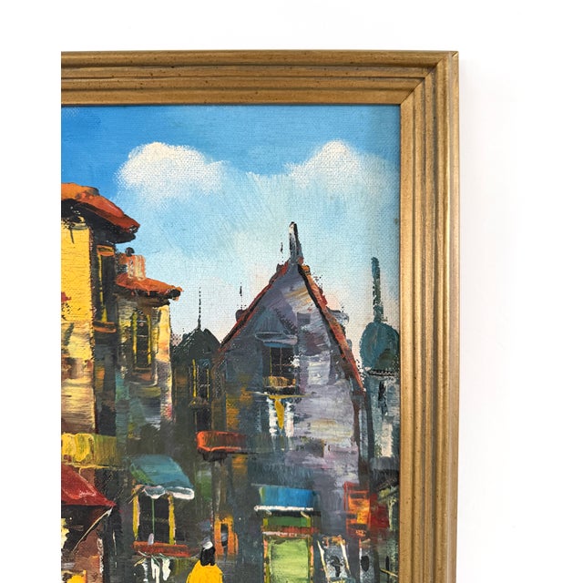 Vintage Italian Mid Century Street Scene Painting For Sale - Image 4 of 14