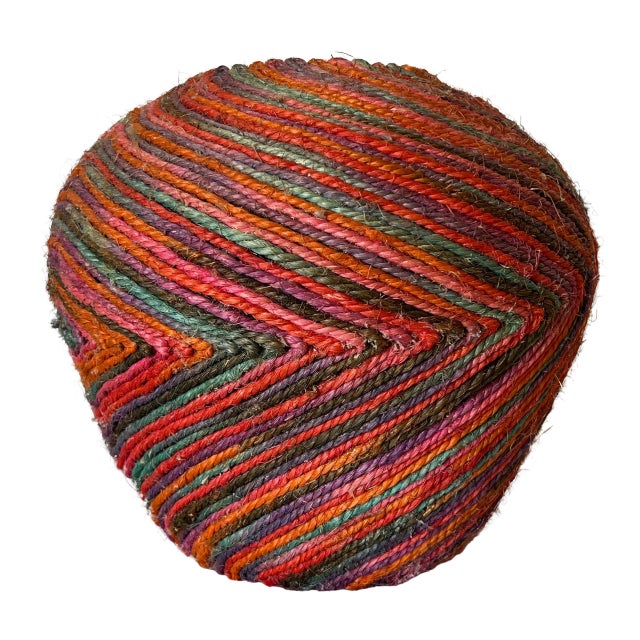 80's Vintage Colorful Woven Jute Macrame Fiber Art Vase For Sale