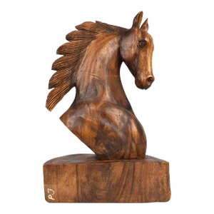 Late 20th Century Hand Carved Solid Wood Horse Head Bust Sculpture