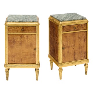 Maison Jansen French Marble Top Side Tables or Night Stands Set of 2 For Sale