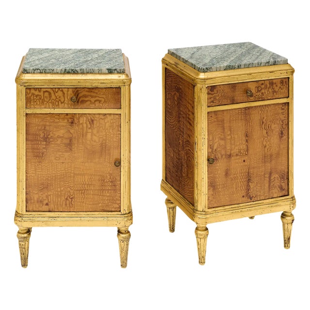 Maison Jansen French Marble Top Side Tables or Night Stands Set of 2 For Sale