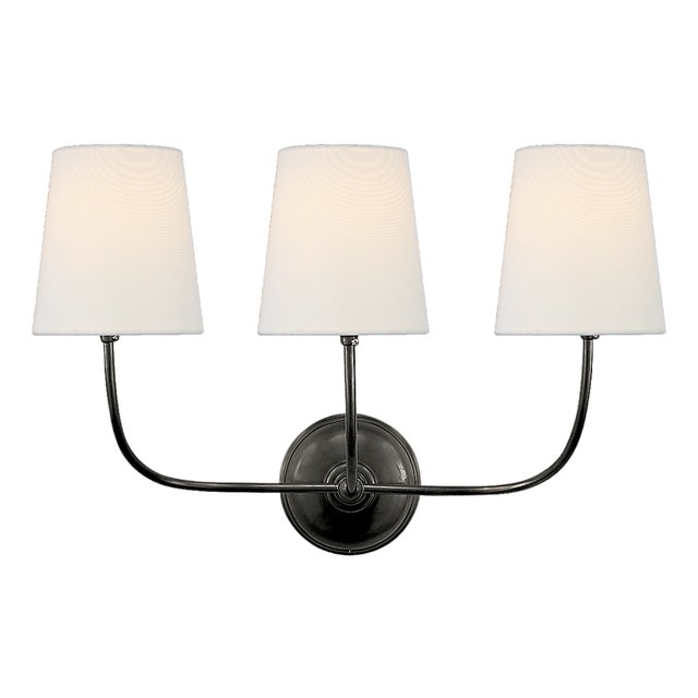 Thomas O'Brien for Visual Comfort Signature Vendome Triple Sconce in Bronze with Linen Shades For Sale