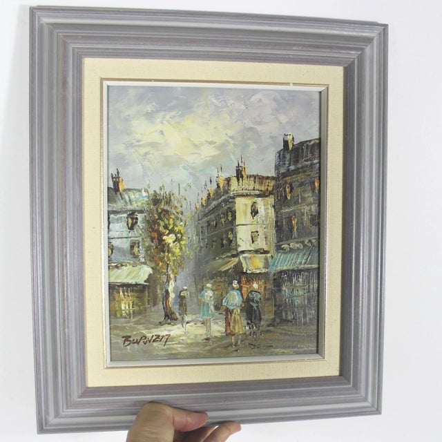 Vintage original oil painting signed by artist Caroline Burnett. Impressionist style of a European city scene, likely...