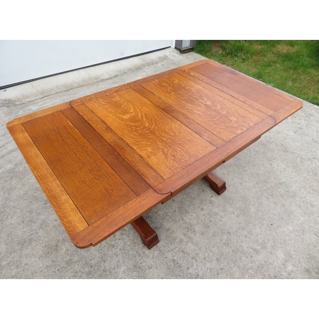Wood Antique Arts & Crafts Nautical Oak Draw Leaf Dining Table W/ Ship Carvings For Sale - Image 7 of 18