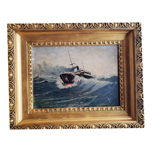 J. Pedoussot, Luxor by Heavy Sea, Oil on Wood, Framed For Sale
