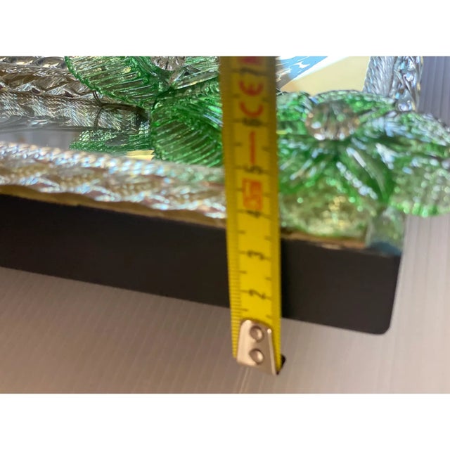 Rectangular Contemporary Venetian Murano Glass Mirror Featuring Green Floreal Hand-Carving For Sale - Image 6 of 12